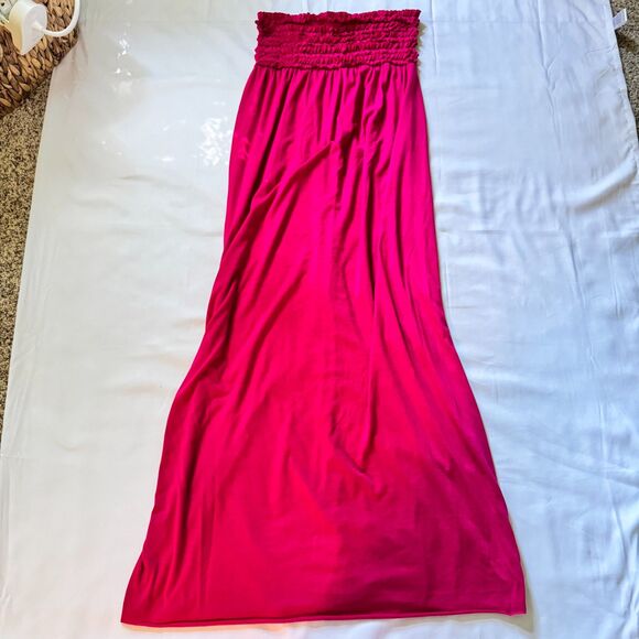 Strapless Maxi Dress Stretchy Bright Fucshia Pink Summer Sundress Size Medium - Picture 2 of 6